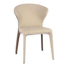 White genuine leather brown matte painted feet chairs